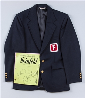1996 Seinfeld Cast Signed Table Draft For "The Friars Club" Episode With Friars Club Jacket Mounted on a 30 x 35 White Panel (Beckett)